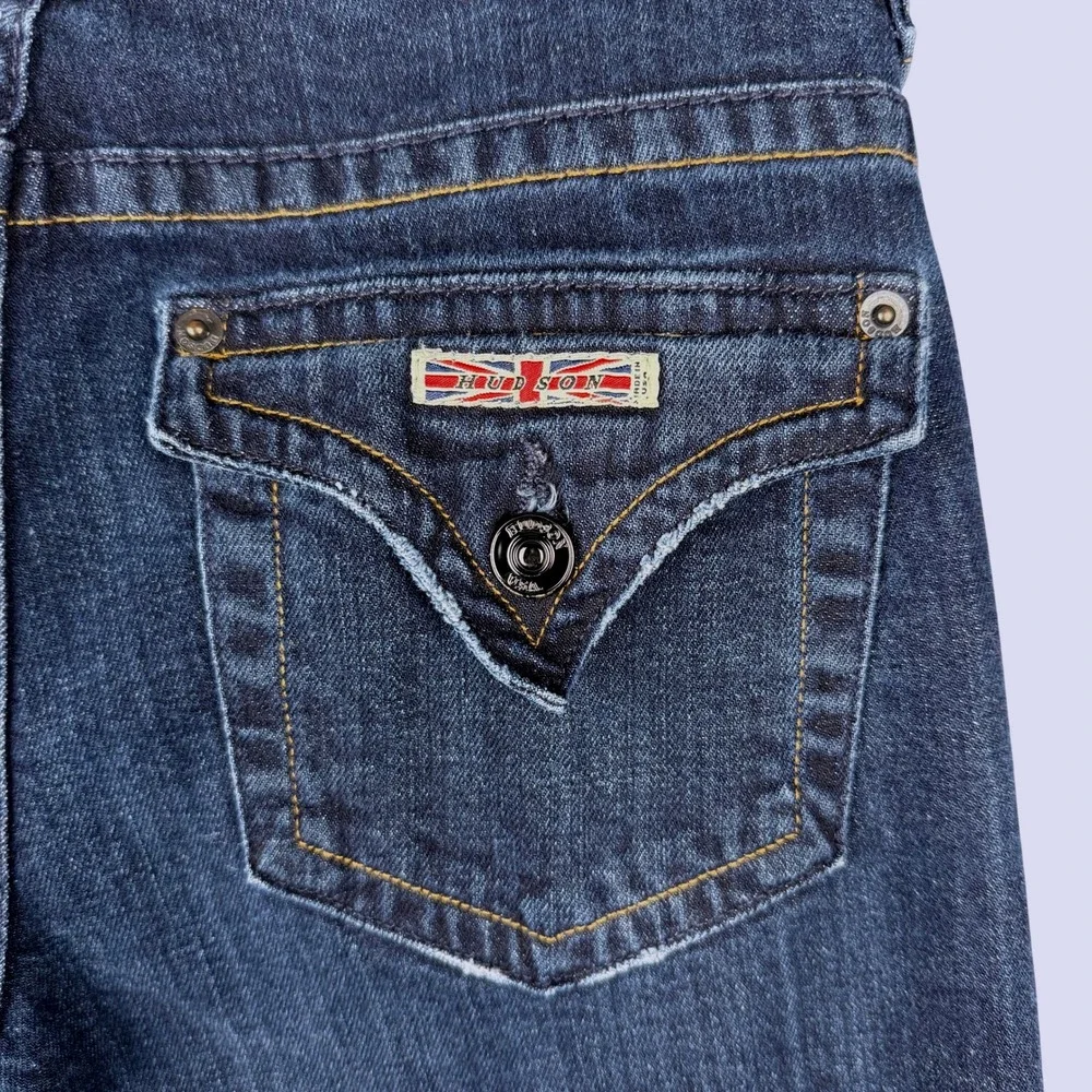 Y2K Hudson Bootcut Jeans Size 28 Low Rise Medium Wash Flap Pockets Stretch Denim